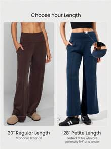 GLOWMODE 莫代尔丝绸触感阔腿高腰休闲裤，带侧袋，日常休闲秋季