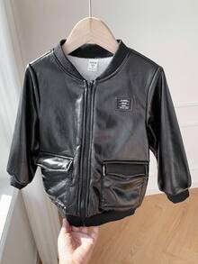 SHEIN Young Boys' Black Casual Thick Thermal Lined Padded Jacket, Versatile For Back To School Season, Autumn/Winter Fall - Black - View 3