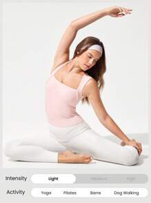 GLOWMODE FeatherFit™ Full Underarm Hip Length Square Neck Basic Tank Top Low Impact Yoga Pilates Studio Daily Removable Cups Valentine's Day