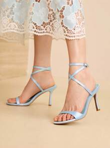 MOTF PREMIUM 踝带PU皮革高跟凉鞋 - 藍色 - 查看 8