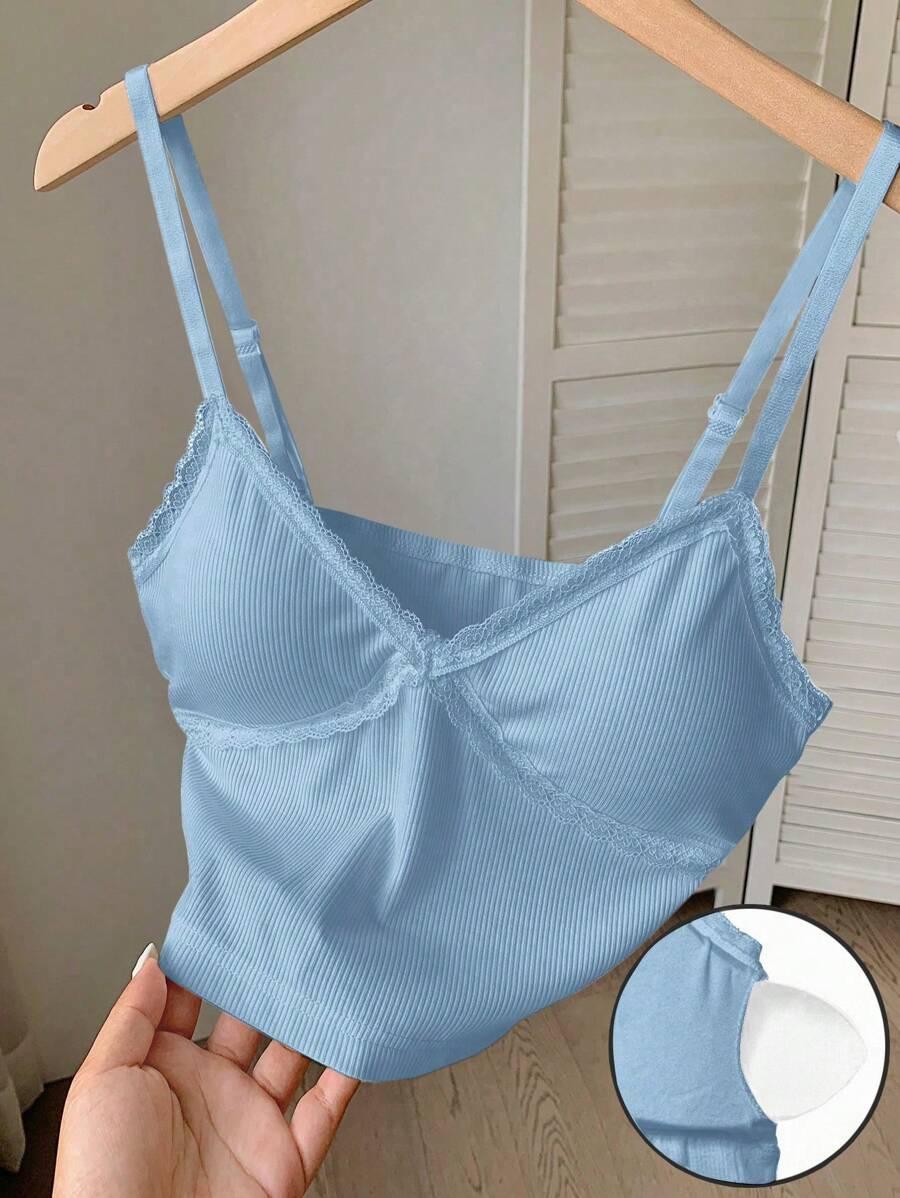 Comfortcana 1 chiếc áo ba lỗ đơn giản bằng ren chắp vá dành cho nữ - Màu xanh lam - Xem 1