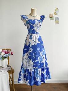 Soleia Váy maxi cổ vuông tay lửng họa tiết hoa, thích hợp cho mùa hè, ngày lễ, hẹn hò, ngày lễ tình nhân, tiệc trà chiều - Nhiều màu - Xem 3