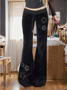 INAWLY Bộ 5 quần dài trang trí hình ngôi sao năm cánh thời trang, mặc thường ngày - màu đen - Xem 3