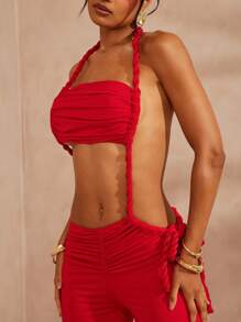 Hauture Mono sin espalda con cuello halter en unicolor, para el verano