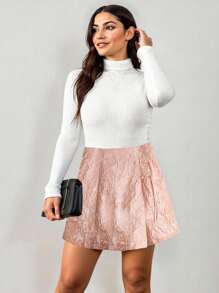 Flirla Falda corta elegante y de moda con diseño de botones en jacquard para mujer de talla grande - Multicolor - Ver 3