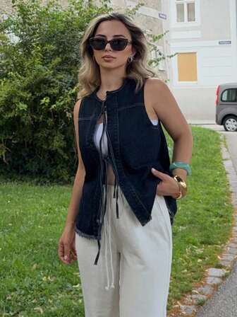 Jeta Ari 女式蝴蝶结装饰牛仔背心