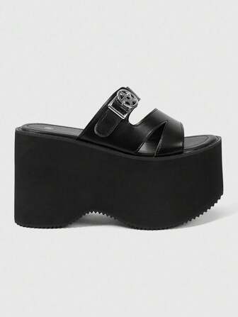 Grunge Punk Sandali con suola spessa alla moda da donna - stile punk estivo, comodi e traspiranti sandali da donna casual con punta aperta - sandali slip-on con tacco alto punk per studenti, vacanze e feste