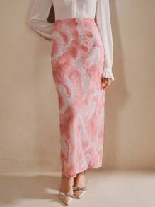 Anewsta 法式优雅浪漫亮片网眼刺绣抽象3D长裙，小众风格 - 彩色 - 查看 6