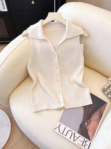 Franclia Bluză tricotată cu guler înalt, casual, versatilă, pentru naveta zilnică, potrivită pentru toate nevoile - Bej - Vizualizare 3