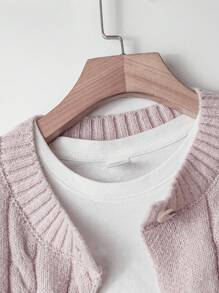 GlowEve CURVE 1 件女士加大码纯色刺绣图案落肩长袖麻花针织优雅开衫