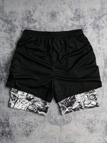 SUPERMAN X SHEIN Men's Letter & Figure Graphic Drawstring Waist Casual Shorts, Emo, 2000s Style