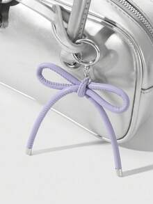 ROMWE Kawaii 1pc Style Sweet & Cool Retro High-Quality Purple Leather Handmade Bow DIY Keychain/Bag Charm, Suitable For Women, Daily Wear Or Gift - Purple - View 6