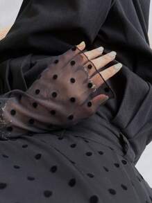 FRIFUL 女式纯黑色透明波尔卡圆点网眼高领休闲长袖上衣 - 黑色 - 查看 7