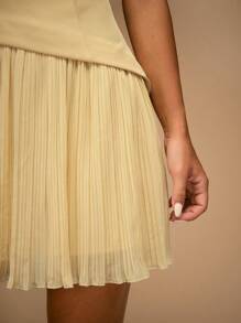 SHEIN BAE 女式纯色无袖褶边优雅中长连衣裙 - 黃色 - 查看 7