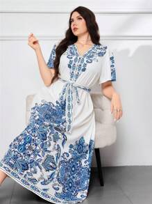 Modelyn Plus Size Elegant Floral Print Summer Dress