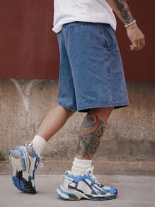 DAZY Summer Men's Solid Color Pocket Loose Fit Wide Leg Denim Shorts