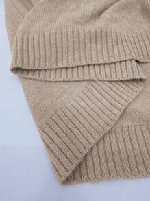 SHEIN CURVE+ 大码女士优雅休闲针织毛衣上衣，适合秋冬季节穿着 - 卡其色 - 查看 6