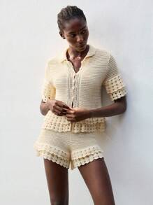 Maija 2025 New Casual Fashionable Apricot Color Knitted Shorts In Fall/Winter, Christmas Women's Clothing - Dusty Pink - View 4