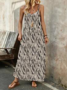 SHEIN LUNE Đầm dệt kim không tay kẻ sọc nhuộm màu dành cho nữ, co giãn và thoải mái, thích hợp cho kỳ nghỉ xuân/hè, phong cách boho, phù hợp để đi chơi, đầm thanh lịch, thường ngày. - Nhiều màu - Xem 4