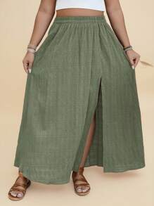 SHEIN VCAY 大码纯色高开叉休闲度假裙