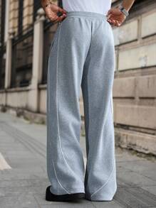 Manfinity Hypemode 男士休闲宽松抽绳运动裤，舒适适合日常、运动和户外活动 - 淺灰色 - 查看 2