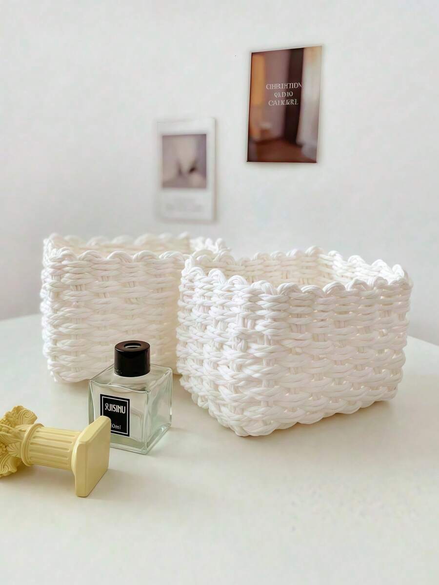 Hand - Woven Storage Basket Set, 1 Piece Or 3 - Piece Set. Storage Baskets Made Of Paper - Rope Material, Suitable For Home Organization And Storage. They Are Applicable To Living Rooms, Bedrooms, Cabinets And Offices, And Can Be Used For Home Decoration And Farmhouse Decoration. (Small + Medium + Large). Shelf Baskets.