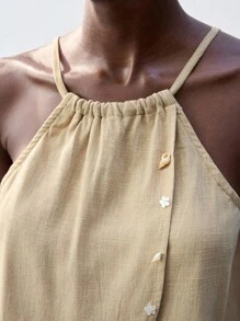 Maija Khaki,Summer,Casual,Vacation,Holiday 2025 Spring & Summer New Arrival Fashion Beaded Decor Women Tops,Boho Style Music Festival Beach Daily City - Camel - View 7