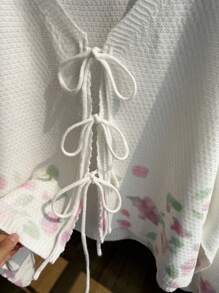 Comfortcana 大码花卉印花系带开衫