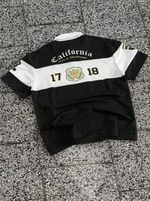 Manfinity Campus Court 男士字母印花撞色短袖休闲通勤 Polo 衫 - 彩色 - 查看 2