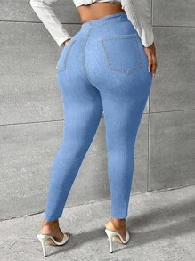 SHEIN SXY Plus High Waist Skinny Jeans - Light Wash - View 2