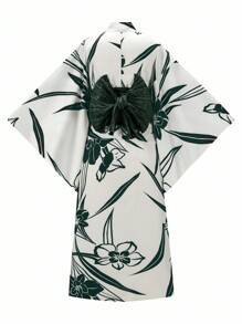 Irokai 女士传统印花和服和浴衣套装，适合夏季节日 - 墨綠色 - 查看 2