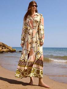 Maija Đầm nữ mùa hè thiết kế họa tiết totem và hoa lá, thanh lịch, cổ áo sơ mi, vai thường, tay dài, dáng chữ A, phối nhiều mảnh, phong cách boho, đi biển, nghỉ mát, hiện đại, du mục, thời trang thường ngày, dễ phối đồ, trang phục đi xem hòa nhạc đồng quê, phong cách miền Tây, trang phục nữ phong cách du mục, boho, cao cấp, thanh lịch, dễ phối đồ, trang phục đi xem hòa nhạc đồng quê, phong cách quý tộc cổ điển, tay áo bồng bềnh. - Nhiều màu - Xem 3