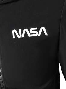 Teenage Boy Casual Printed Zipper Pocket Hooded Jacket, Suitable For Daily Casual Wear Chic Outfits For Autumn/Winter Fall - Black - View 5