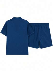 Manfinity RSRT Men's Summer Casual Contrast Stripe Polo Shirt And Shorts Set - Navy Blue - View 2