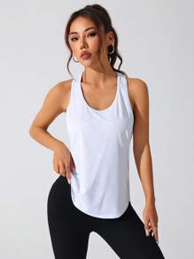 Gameset SHEIN Sport 女式夏季简约纯色宽松工字背心 - 黑與白 - 查看 2