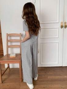 Bộ áo phông thường ngày cho bé gái tuổi teen - Xám - Xem 7