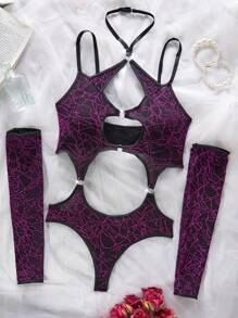 Body sexy de manga larga con hombros descubiertos y calado para mujer, ideal para festivales