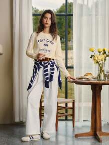 Briarwyn 女士圆领长袖休闲熊图案舒适上衣、图案 T 恤、秋季女装、返校季、复古风女装 - 黃色 - 查看 6