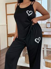 Napfluff CURVE Napfluff CURVE Plus Size Soft Skin-Friendly Cami Top & Pants Casual Pajama Set, Loungewear, Outfits - Black - View 6