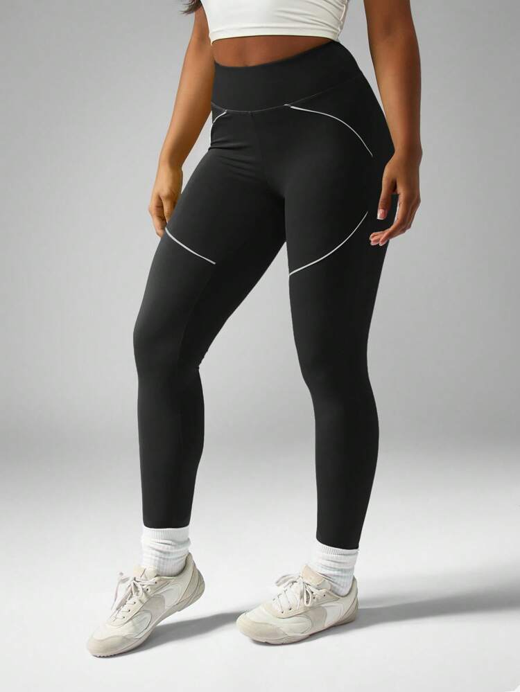 MISSGUIDED High Waist Performance Leggings With Reflective Geometric Lines Athletic Running Yoga Workout Activewear Pants Sculpting Design Fitness Sportswear