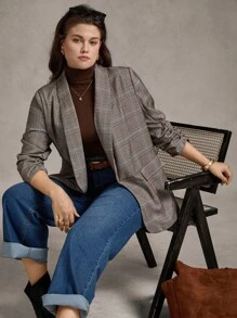 Zelara Blazer versátil de talla grande para mujer con manga 7/8, de estilo minimalista para ir al trabajo