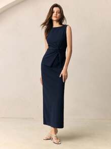 BizChic 春夏新款露肩扭腰连衣裙，优雅都市通勤日常浪漫90年代复古风，适合圣诞节、新年、情人节、派对、海滩、毕业典礼、时尚、嘉年华、假日、婚礼宾客、早午餐、机场等多种场合。 - 藍色 - 查看 6