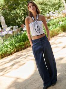 Nöista Áo yếm sọc đen trắng này có cà vạt và viền đen, kết hợp phong cách Y2K cổ điển với phong cách đường phố, hoàn hảo cho phụ nữ theo phong cách mùa thu, mùa đông, trở lại trường và phong cách quý tộc. - Đen và trắng - Xem 4