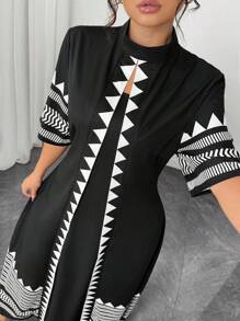 Elenzga 大码印花系带二合一连衣裙