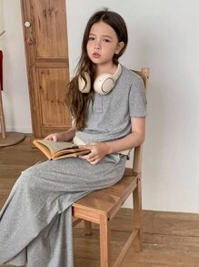Bộ áo phông thường ngày cho bé gái tuổi teen - Xám - Xem 3