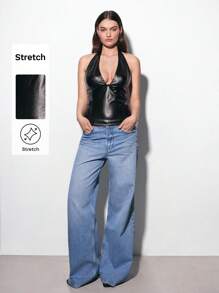 Maija Áo ba lỗ hở lưng gợi cảm cổ chữ V màu đen cỡ lớn dành cho nữ, thiết kế đô thị hiện đại đa năng cho mọi mùa - màu đen - Xem 1