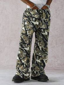 Manfinity EMRG Casual Fashion Outdoor Street Loose Straight-Leg Men Sweatpants Camo Pants Wide Leg Pants Baggy Pants Harajuku Pants Abstract Camo Pants - Khaki - View 4