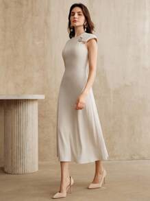 Anewsta Vestido slim de punto de diseño francés chic - Albaricoque - Ver 3