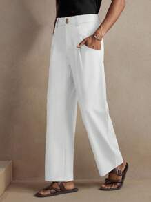 AKNOTIC Business Casual Men's Slim Fit Mid-Rise Straight Leg Casual Suit Pants, Suitable For Daily Wear, Graduation Gift - White - View 4