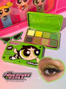 The Powerpuff Girls X SHEGLAM 教授女孩眼影盤-最強悍的鬥士閃光霧面眼影盤綠色均勻著色光滑可混合眼影 品牌 美容 化妝 化妝品 適合女性與女孩 完美搭配冬季 Y2K 時尚 流行 生日禮物 假期 派對準備就緒 最佳顏色